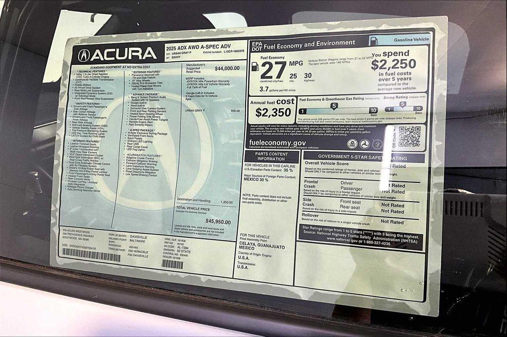new 2025 Acura ADX car, priced at $45,950
