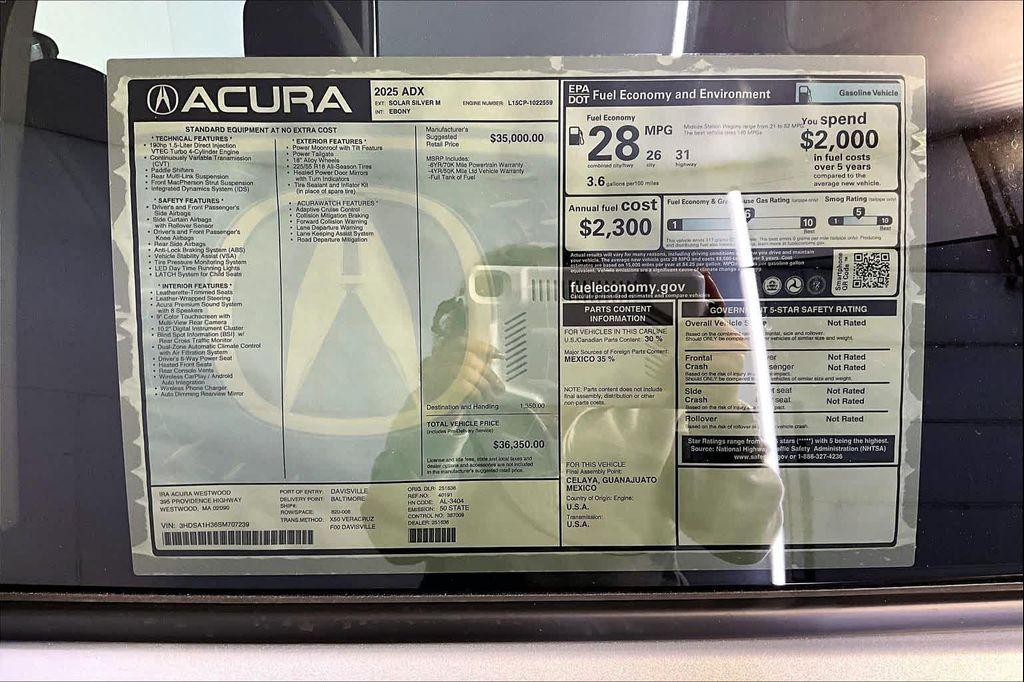 new 2025 Acura ADX car, priced at $36,350