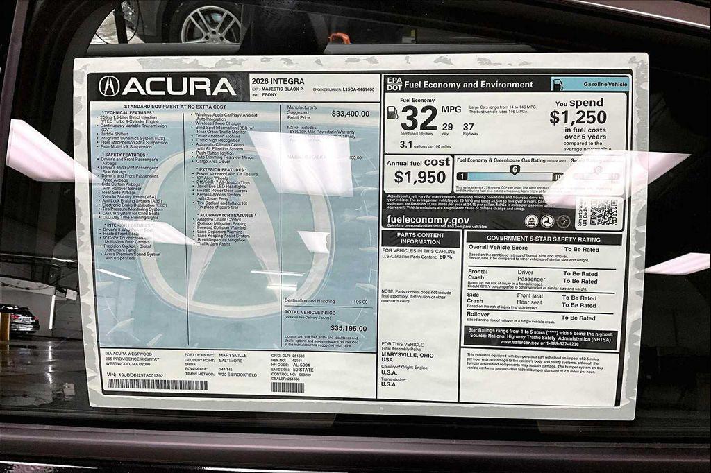 new 2026 Acura Integra car, priced at $35,195