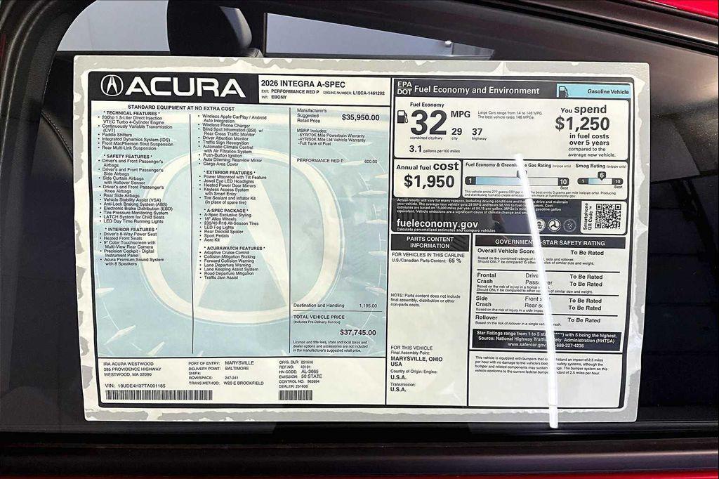 new 2026 Acura Integra car, priced at $37,745