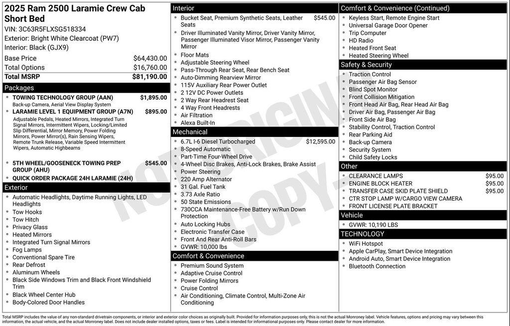 new 2025 Ram 2500 car, priced at $75,375