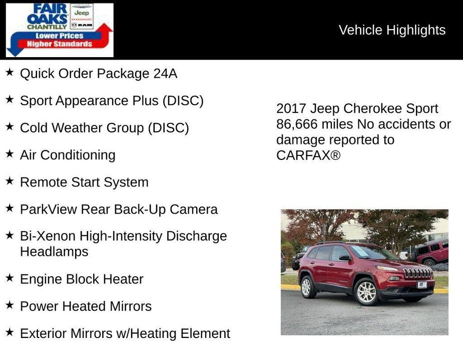 used 2017 Jeep Cherokee car, priced at $11,465