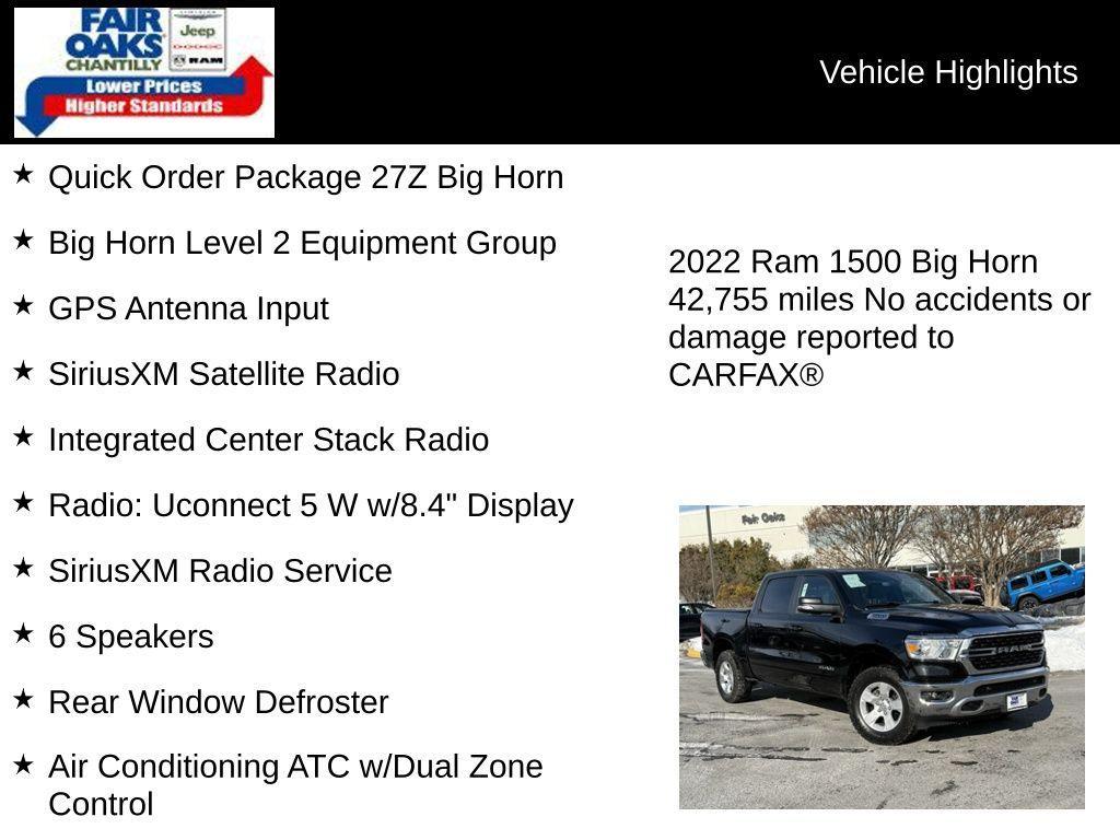 used 2022 Ram 1500 car, priced at $36,700