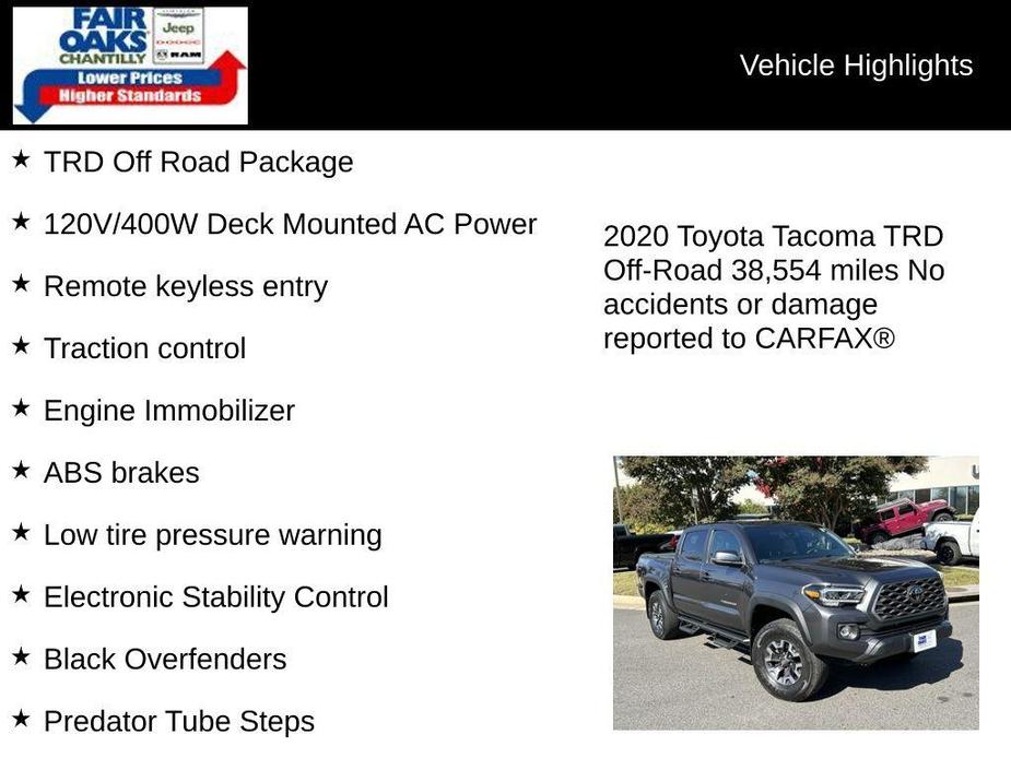 used 2020 Toyota Tacoma car, priced at $33,965