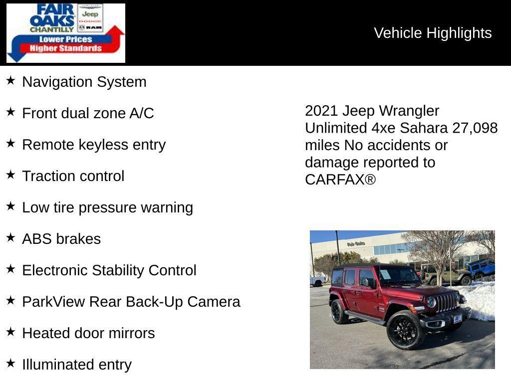 used 2021 Jeep Wrangler Unlimited 4xe car, priced at $30,571