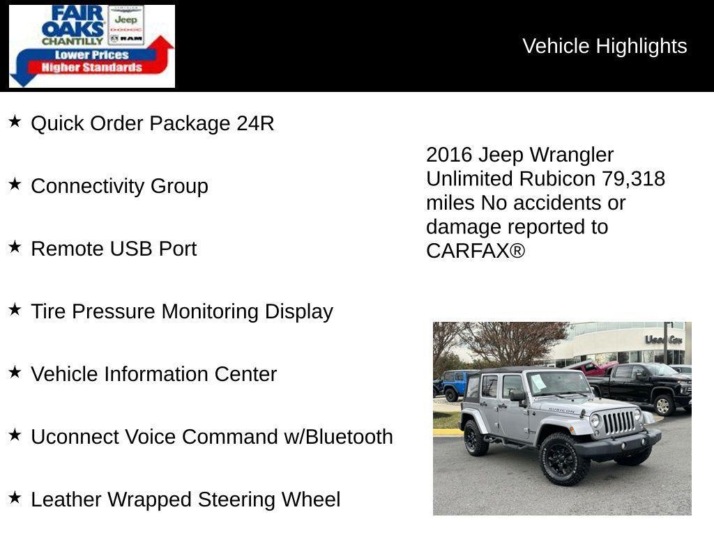 used 2016 Jeep Wrangler Unlimited car, priced at $21,000