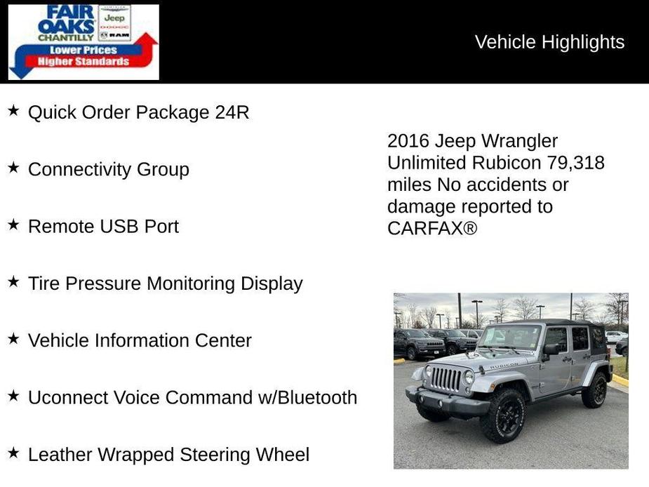 used 2016 Jeep Wrangler Unlimited car, priced at $24,183