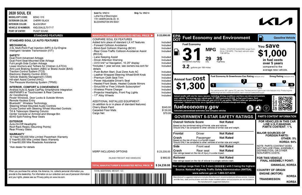 used 2020 Kia Soul car, priced at $9,793