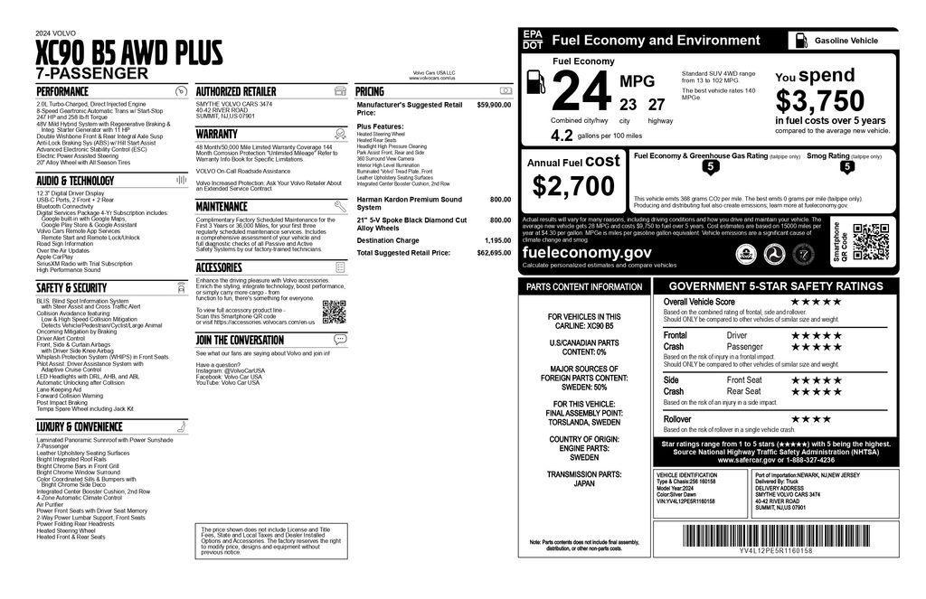 used 2024 Volvo XC90 car, priced at $42,993