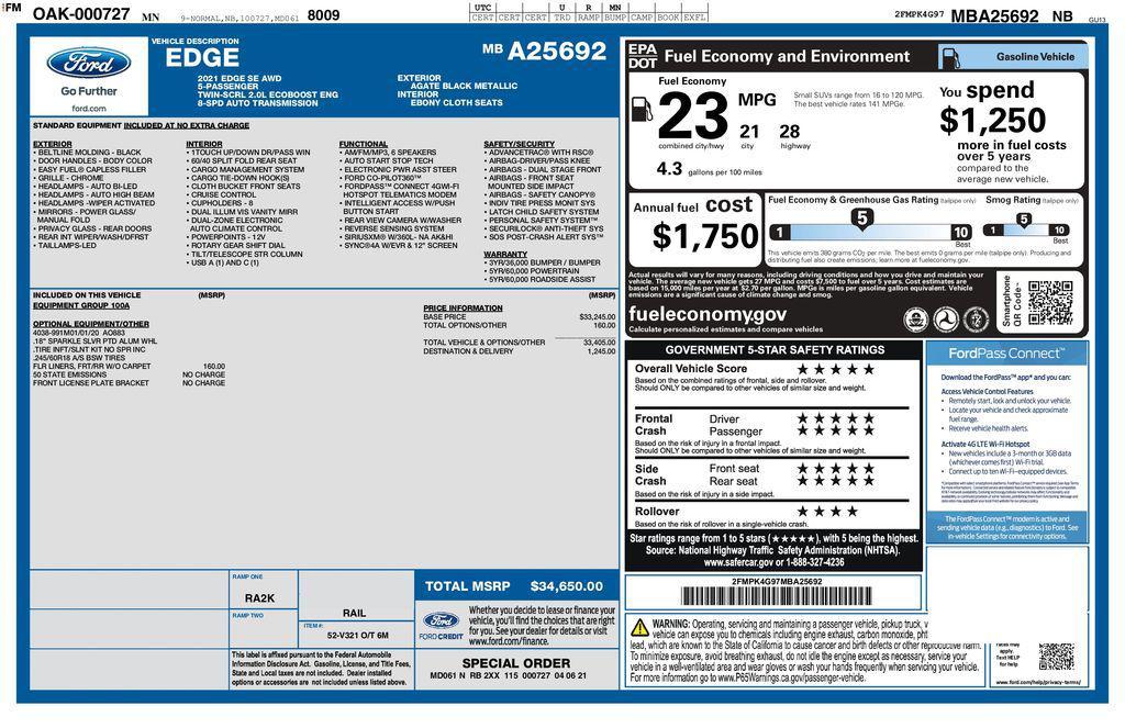 used 2021 Ford Edge car, priced at $17,593