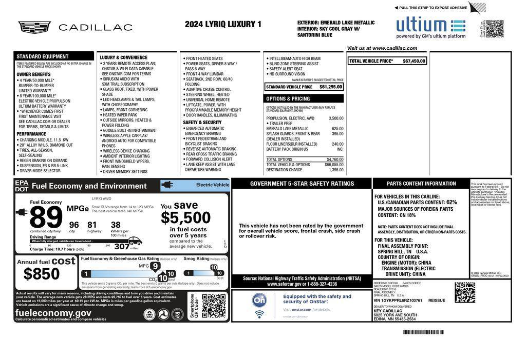 used 2024 Cadillac LYRIQ car, priced at $41,493