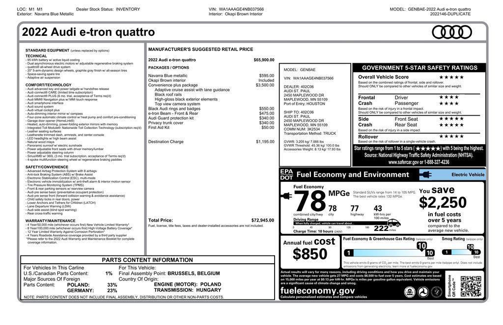 used 2022 Audi e-tron car, priced at $29,993