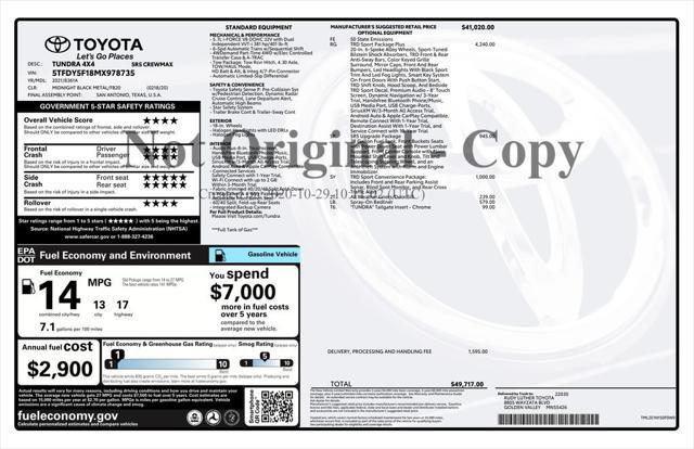 used 2021 Toyota Tundra car, priced at $31,993