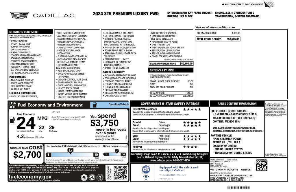 used 2024 Cadillac XT5 car, priced at $32,593
