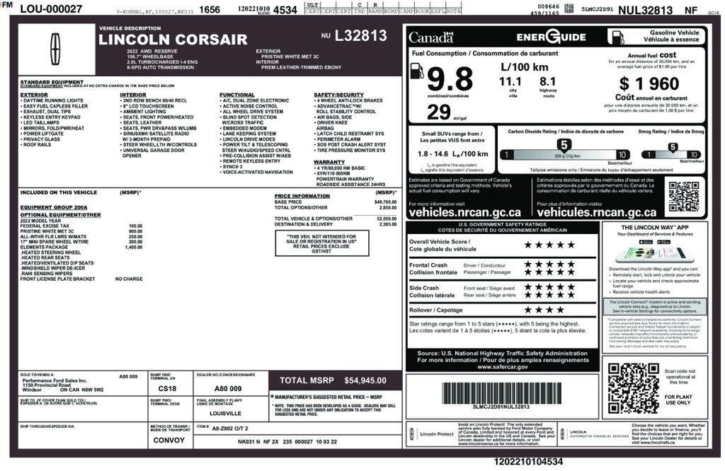 used 2022 Lincoln Corsair car, priced at $34,699