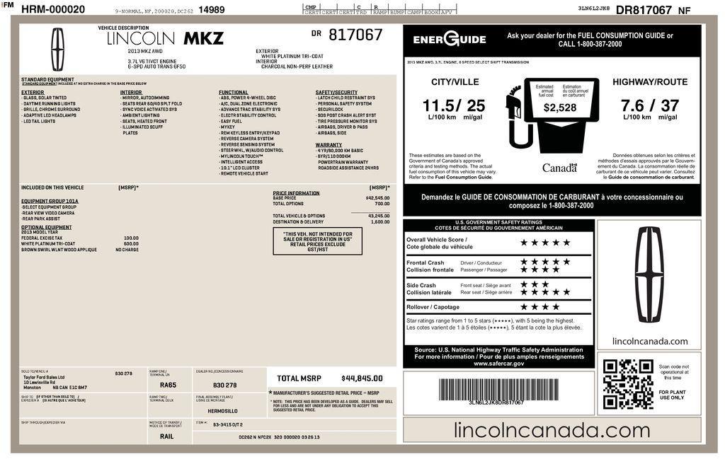 used 2013 Lincoln MKZ car, priced at $10,193