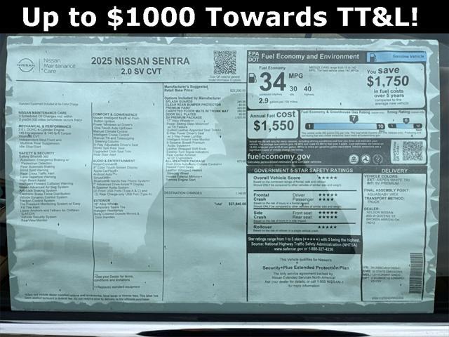 new 2025 Nissan Sentra car, priced at $26,227