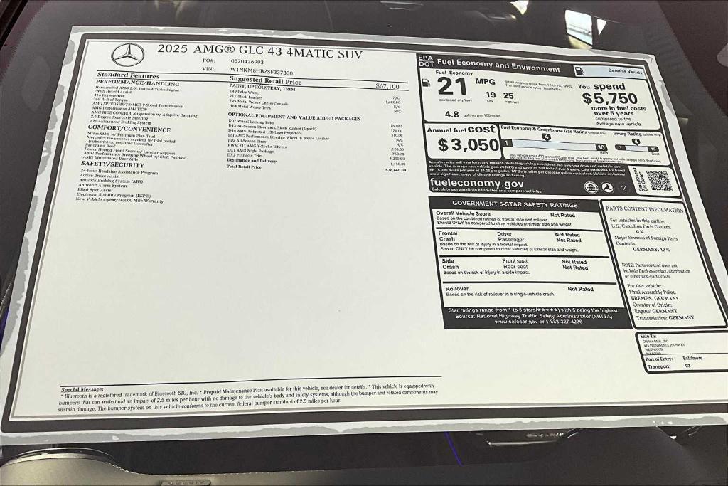 new 2025 Mercedes-Benz AMG GLC 43 car, priced at $76,660