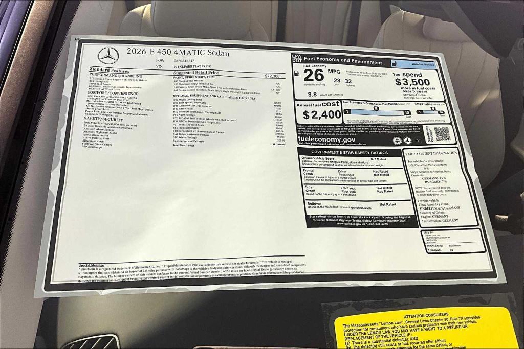 new 2026 Mercedes-Benz E-Class car, priced at $81,940