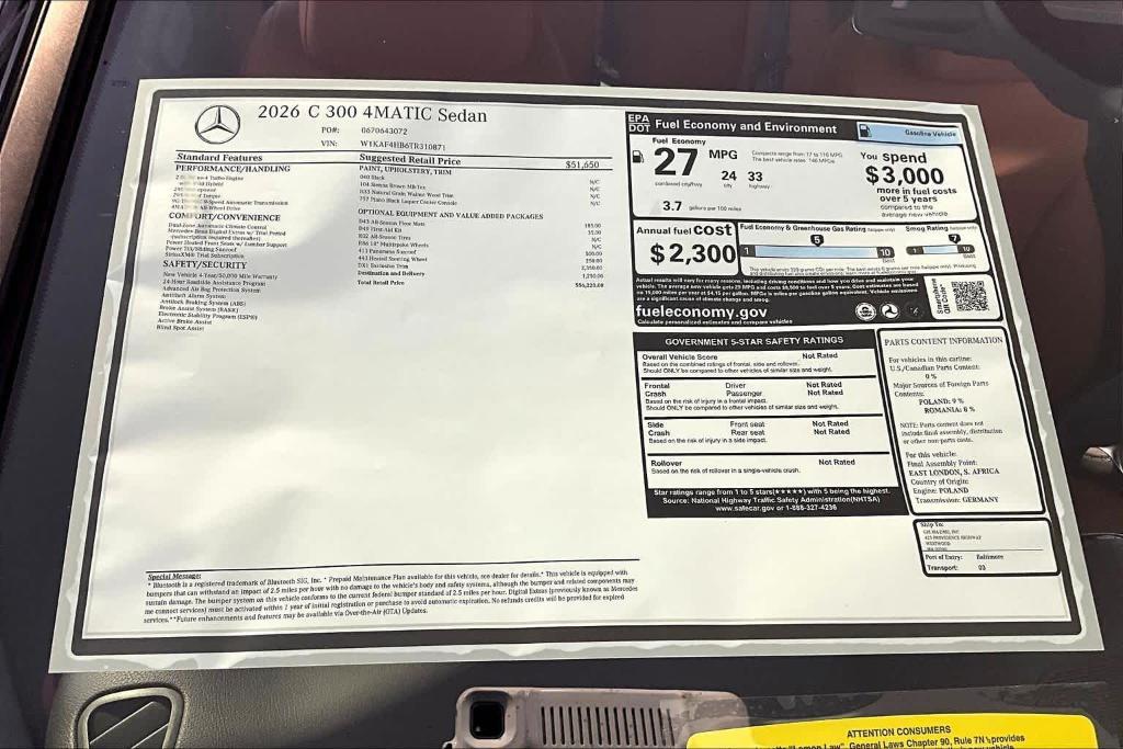 new 2026 Mercedes-Benz C-Class car, priced at $56,220