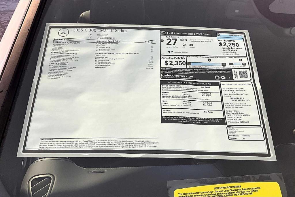 new 2025 Mercedes-Benz C-Class car, priced at $55,935