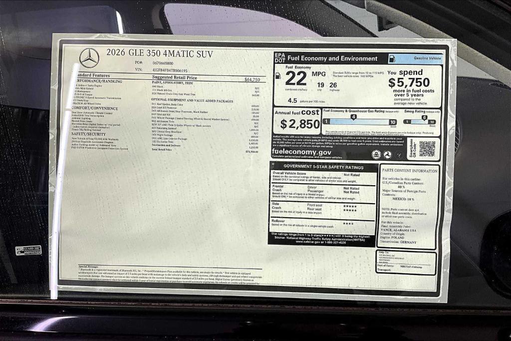 new 2026 Mercedes-Benz GLE 350 car, priced at $73,900