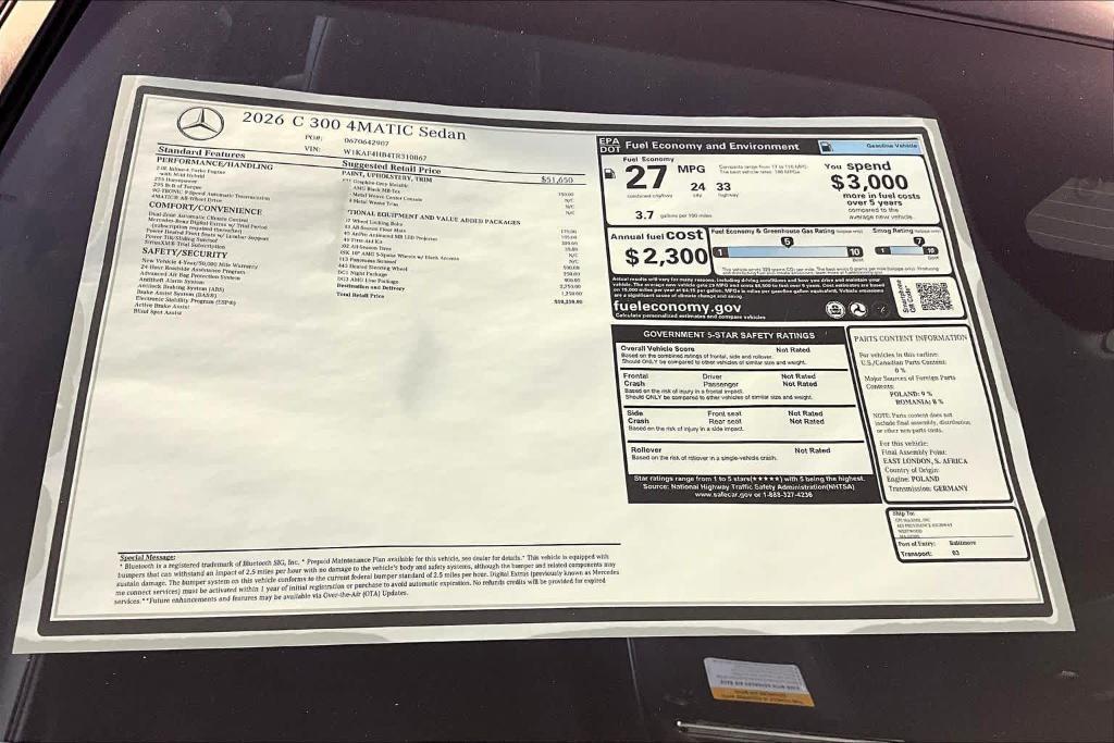 new 2026 Mercedes-Benz C-Class car, priced at $58,250