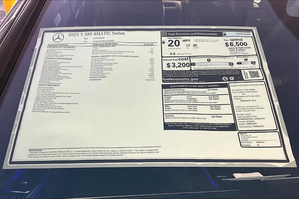 new 2025 Mercedes-Benz S-Class car, priced at $140,125