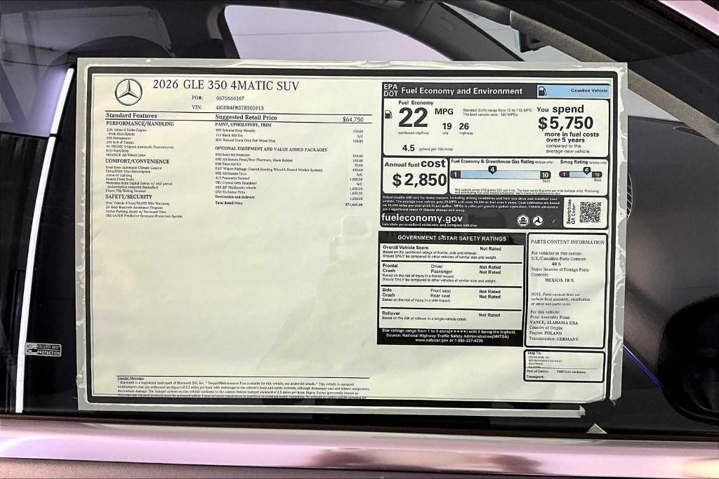 new 2026 Mercedes-Benz GLE 350 car, priced at $71,465