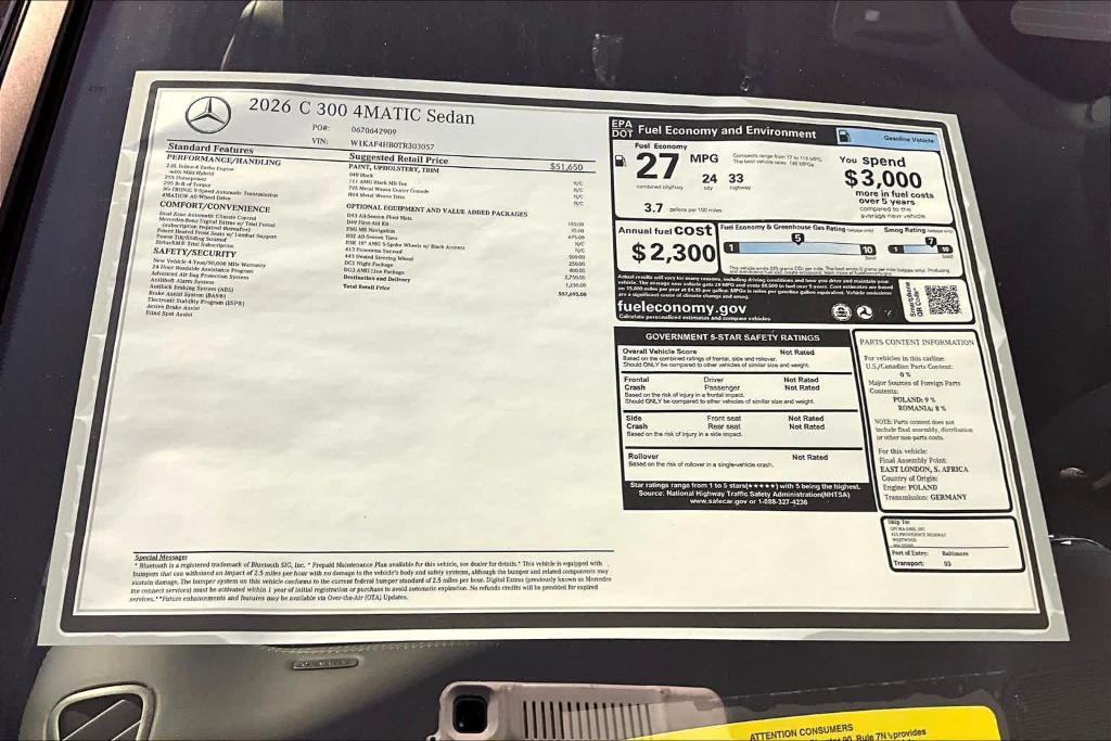 new 2026 Mercedes-Benz C-Class car, priced at $57,695