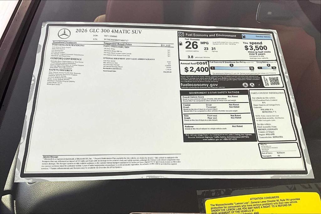 new 2026 Mercedes-Benz GLC 300 car, priced at $54,585