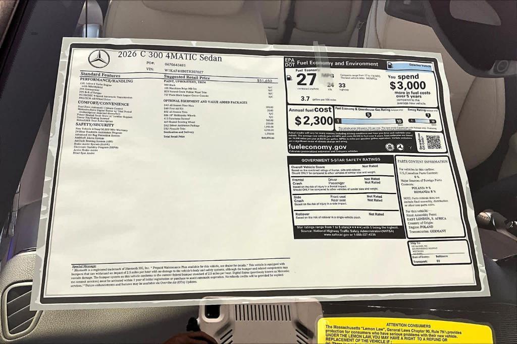 new 2026 Mercedes-Benz C-Class car, priced at $60,070