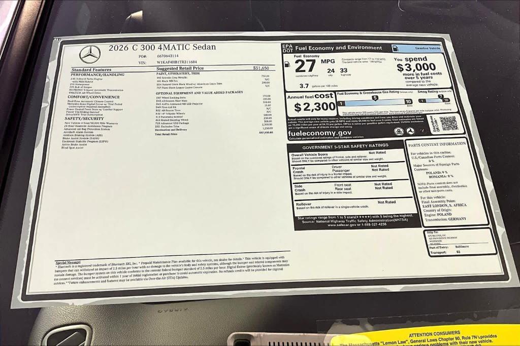 new 2026 Mercedes-Benz C-Class car, priced at $57,950