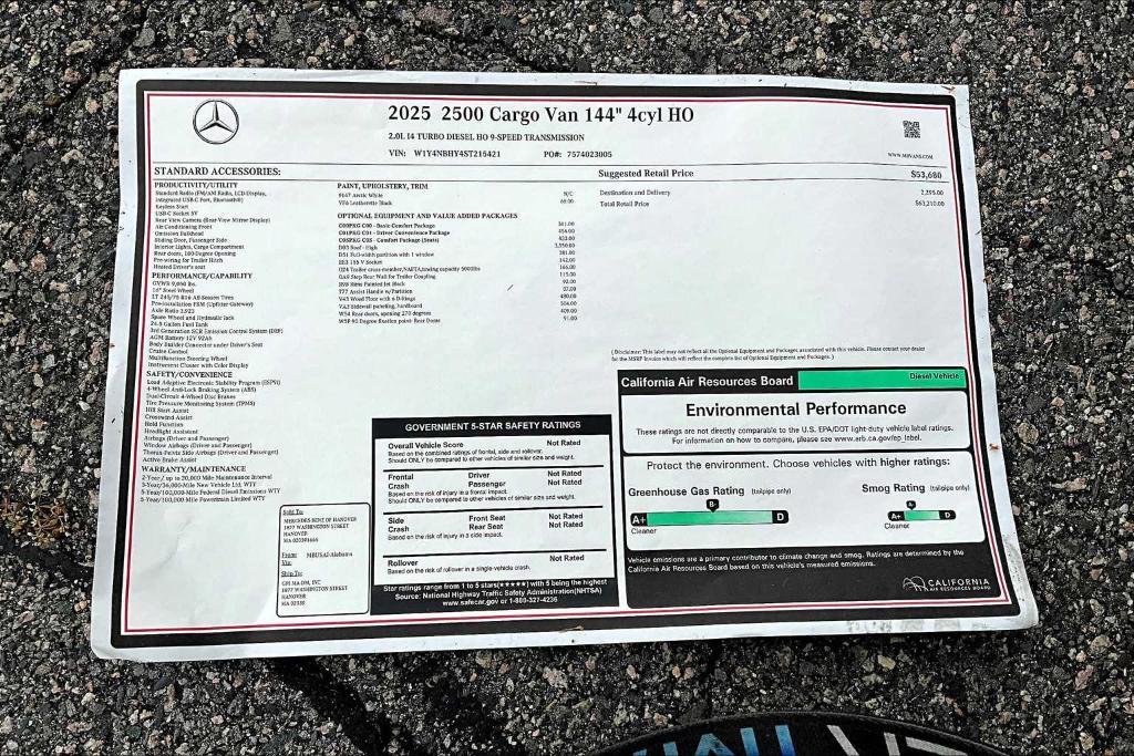 new 2025 Mercedes-Benz Sprinter 2500 car, priced at $63,210