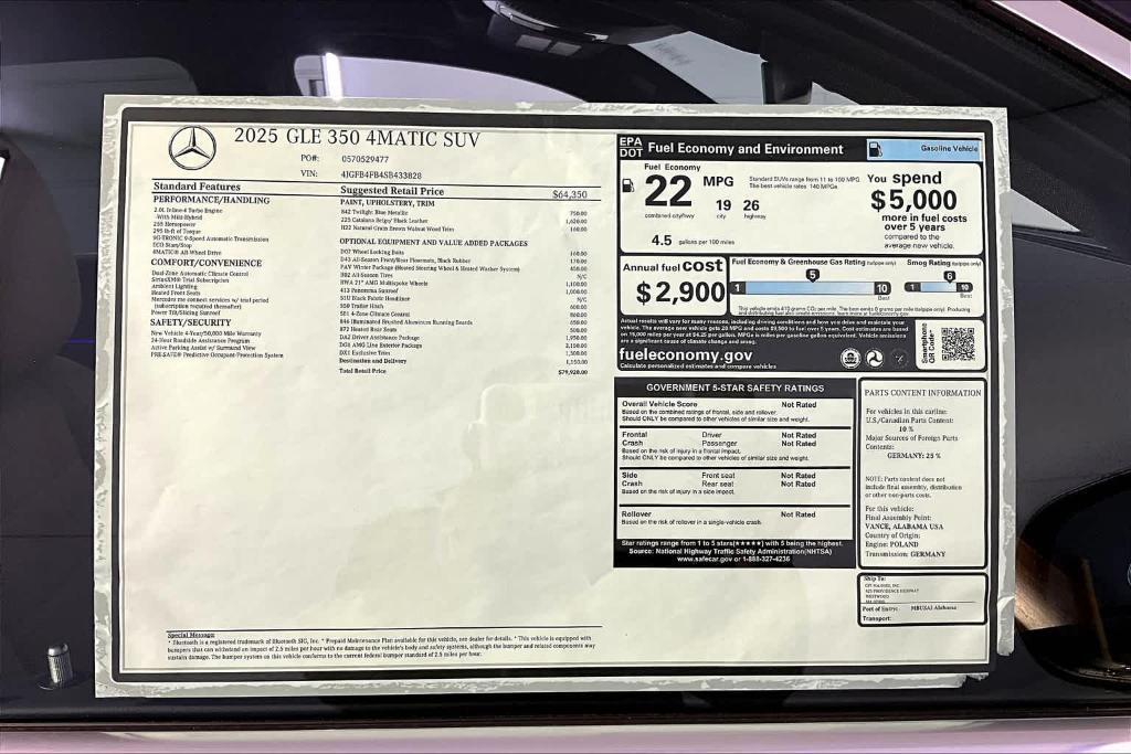 new 2025 Mercedes-Benz GLE 350 car, priced at $79,920