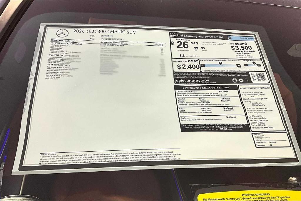 new 2026 Mercedes-Benz GLC 300 car, priced at $58,045