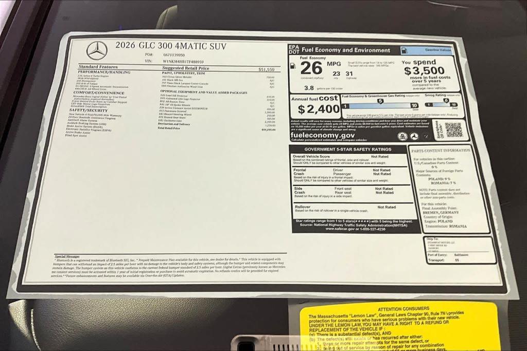 new 2026 Mercedes-Benz GLC 300 car, priced at $59,295