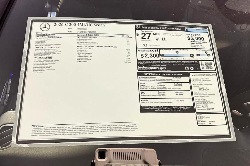 new 2026 Mercedes-Benz C-Class car, priced at $56,970