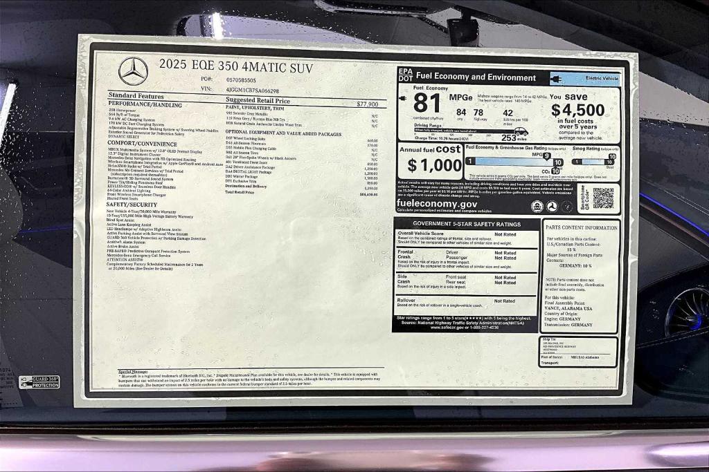 new 2025 Mercedes-Benz EQE 350 car, priced at $84,630