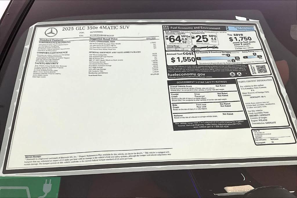 new 2025 Mercedes-Benz GLC 350e car, priced at $72,270