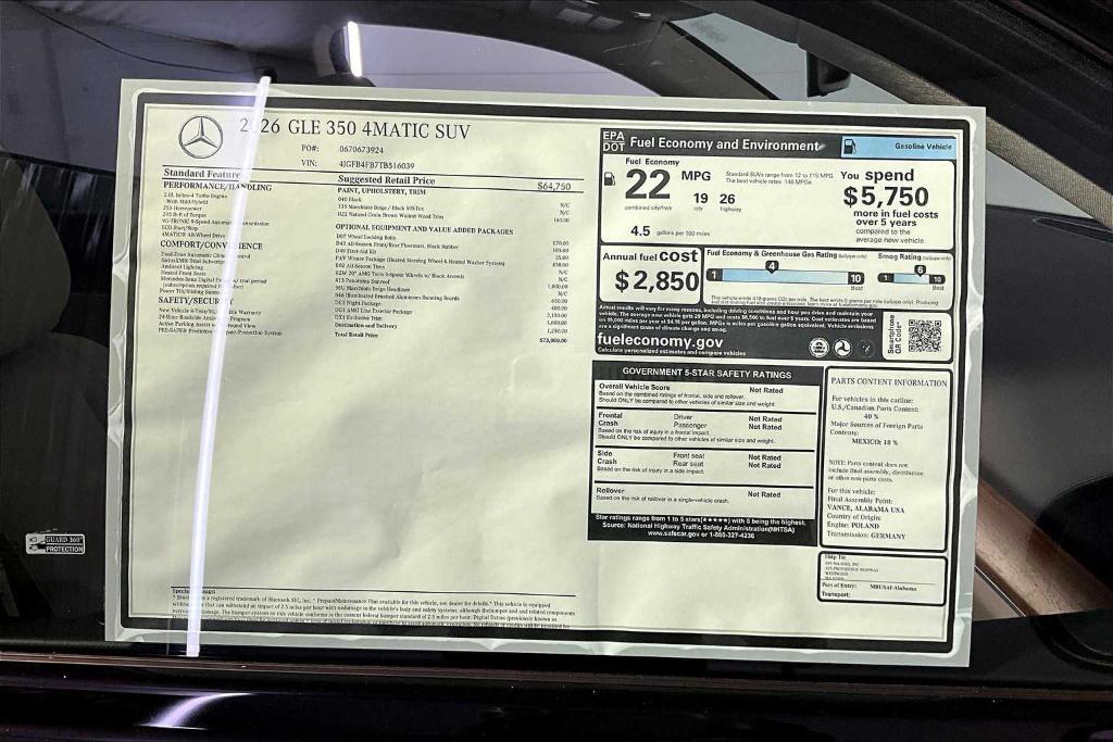 new 2026 Mercedes-Benz GLE 350 car, priced at $73,800