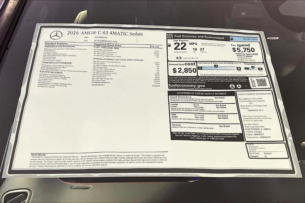 new 2026 Mercedes-Benz C-Class car, priced at $75,640