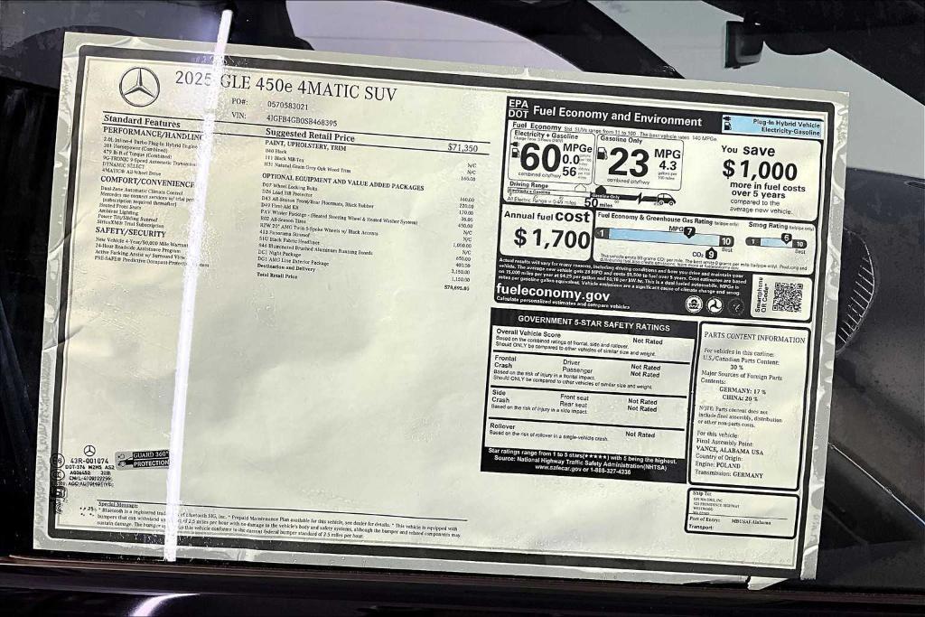 new 2025 Mercedes-Benz GLE 450e car, priced at $78,895