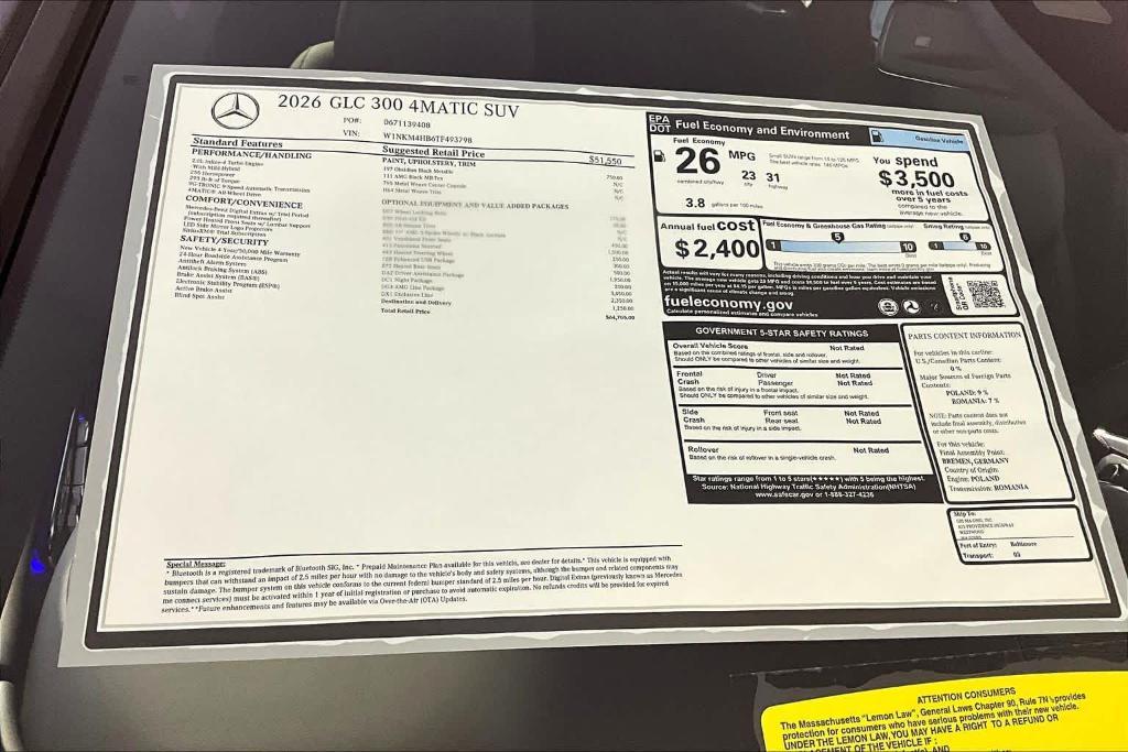 new 2026 Mercedes-Benz GLC 300 car, priced at $64,705