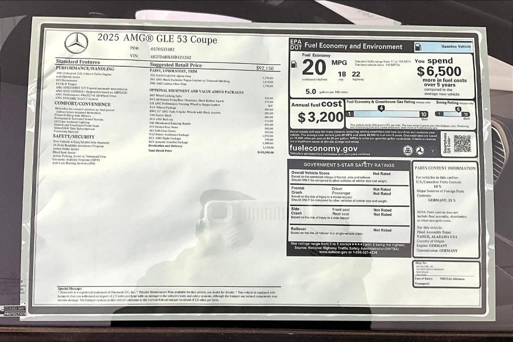 new 2025 Mercedes-Benz AMG GLE 53 car, priced at $105,800