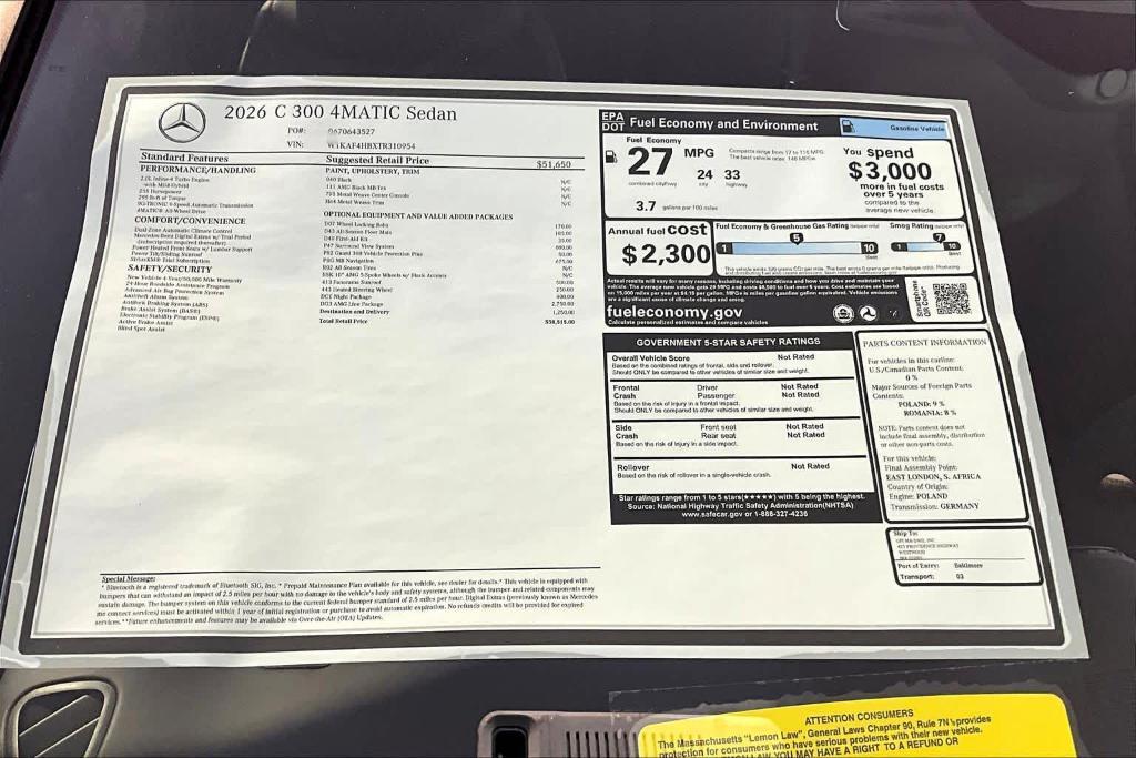 new 2026 Mercedes-Benz C-Class car, priced at $58,515