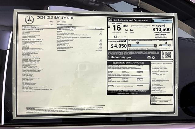 new 2024 Mercedes-Benz GLS 580 car, priced at $115,400