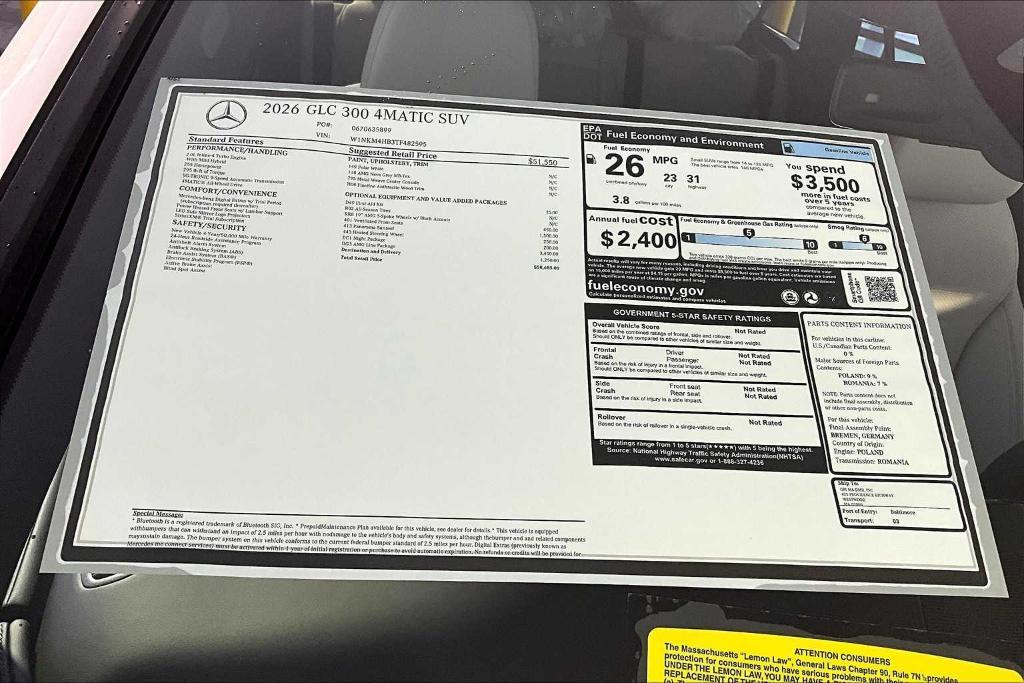 new 2026 Mercedes-Benz GLC 300 car, priced at $58,685