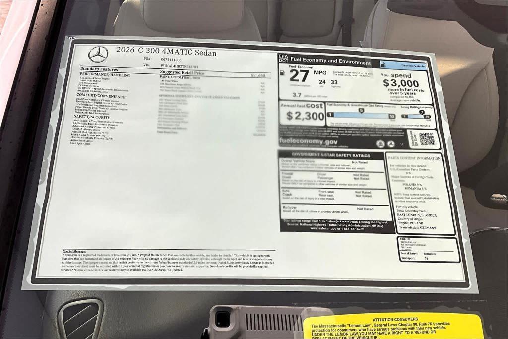 new 2026 Mercedes-Benz C-Class car, priced at $56,840