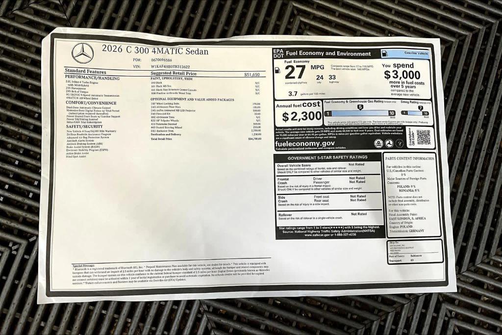 new 2026 Mercedes-Benz C-Class car, priced at $56,700